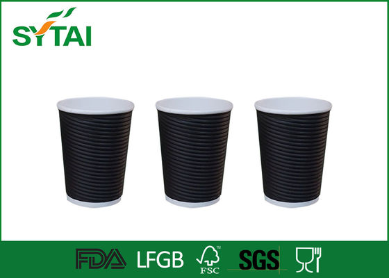 Porcellana Tazze di carta stampate dell'ondulazione nera/tazze eliminabili biodegradabili dei cappuccini con la copertura fornitore